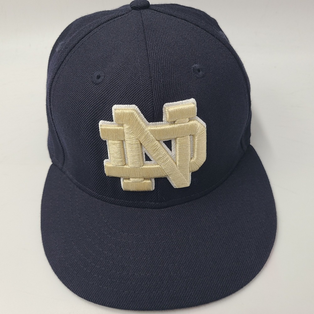 Notre Dame Fighting Irish Hat Fitted 7 1/2 New Era 59Fifty Blue Gold NCAA Wool